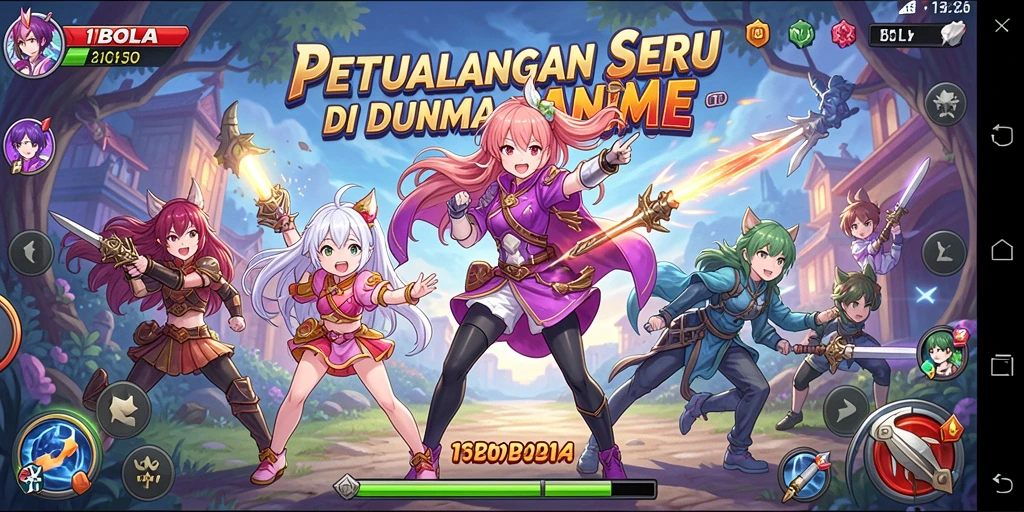 Screenshot gameplay 11BOLA yang menampilkan pertarungan karakter anime.