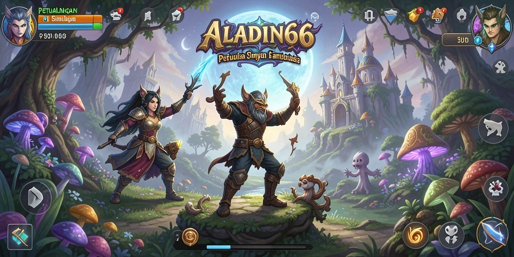Tangkapan layar menunjukkan gameplay menakjubkan dari ALADIN66 di dunia fantasi.