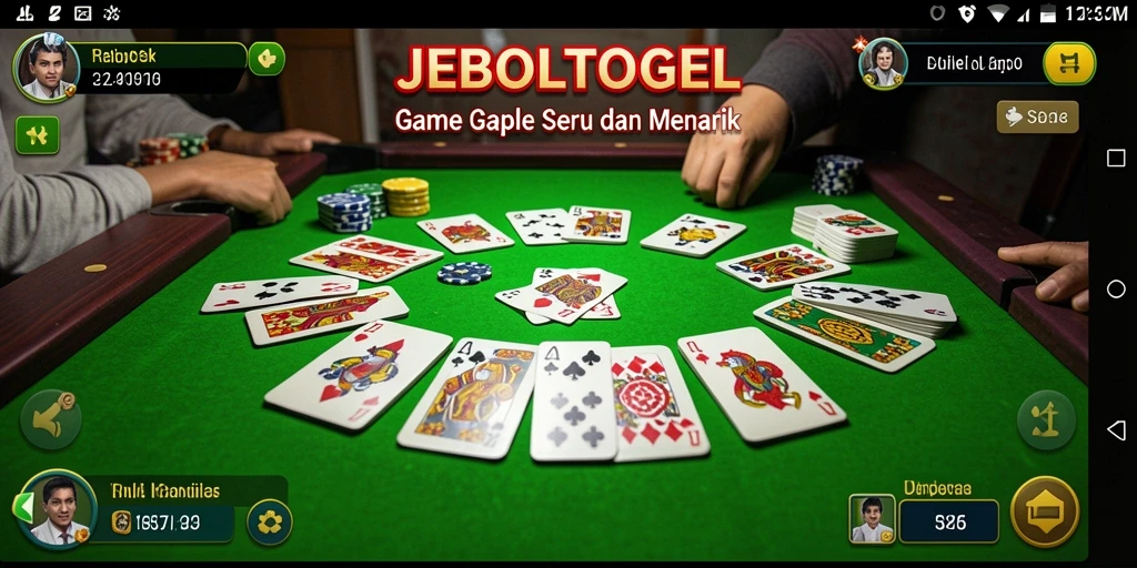 Screenshot utama JEBOLTOGEL menampilkan gameplay Gaple yang seru.