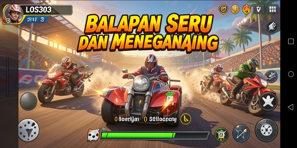 Tampilan gameplay seru dalam balapan LOS303 dengan mobil cepat.