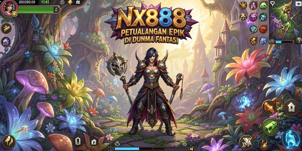 Gambar menunjukkan karakter utama sedang menjelajahi hutan misterius dalam NX888.