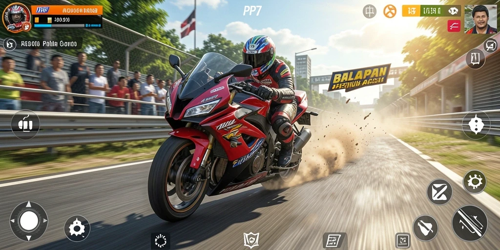 Gameplay seru dalam balapan motor yang intens.