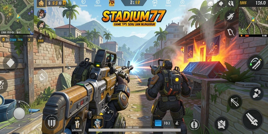 Gameplay seru STADIUM77 di tengah arena tempur.